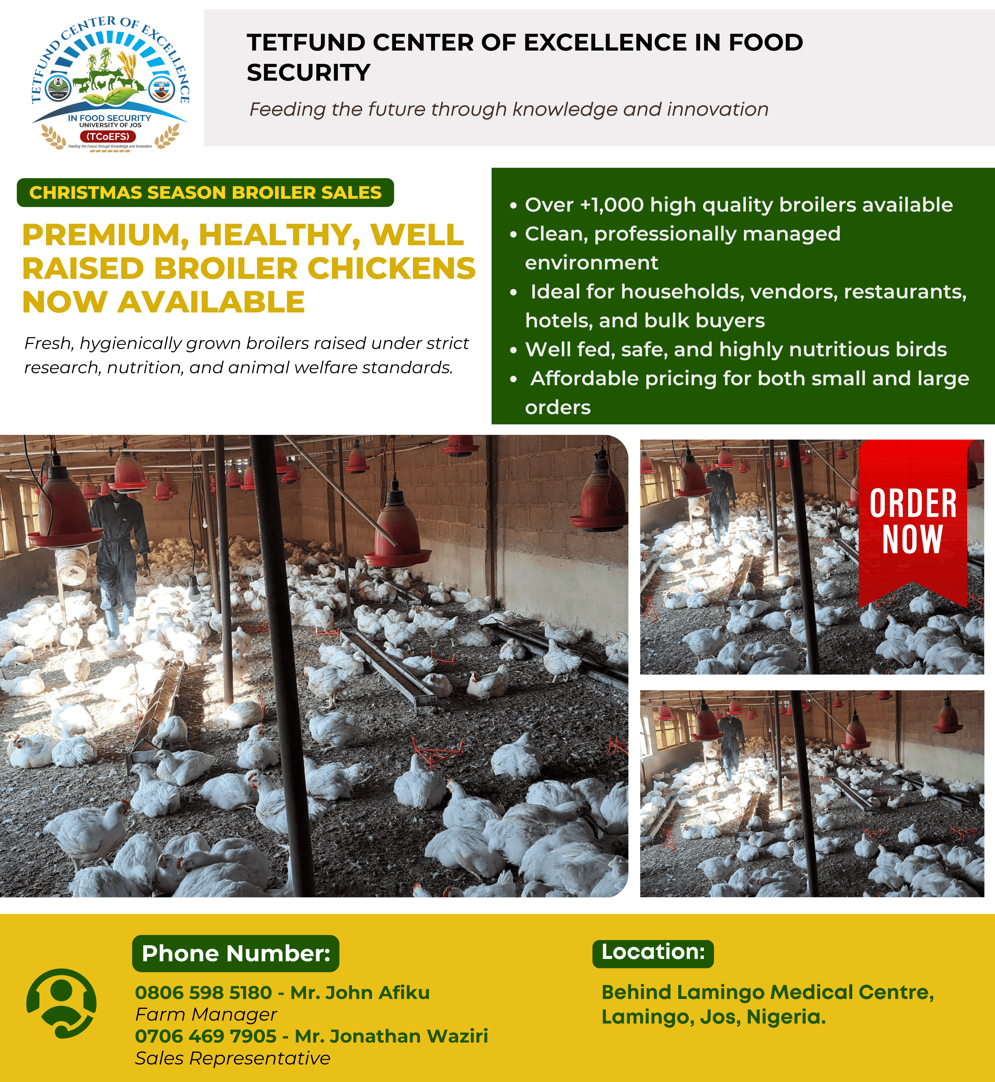 TCoEFS Successfully Rears and Markets 1,550 Broiler Chickens Under Enterprise Sustainability Initiative